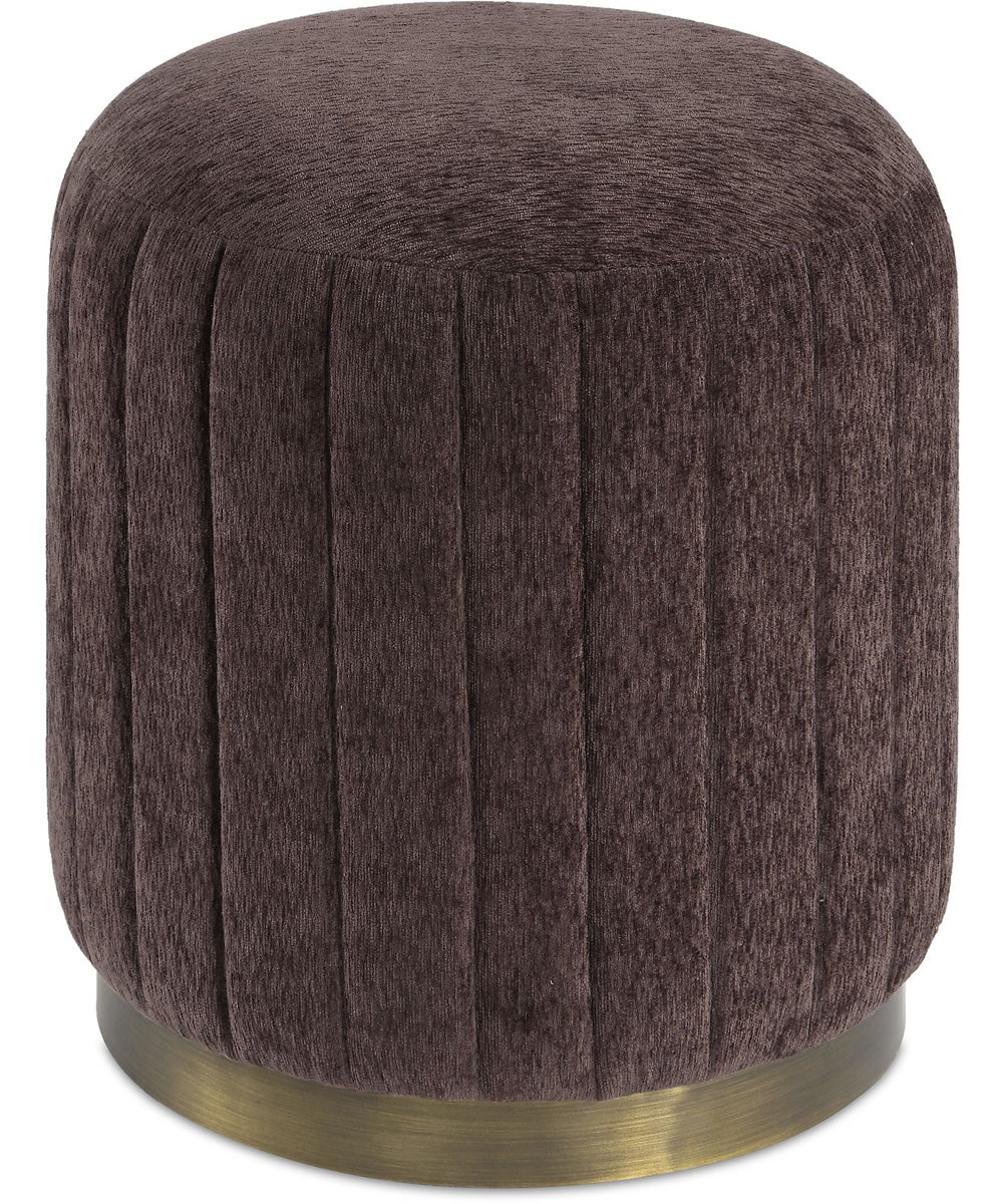 Upholstered Stool with Vertical Ribbed Texture in Chocolate and Antique Gold