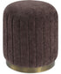 Upholstered Stool with Vertical Ribbed Texture in Chocolate and Antique Gold