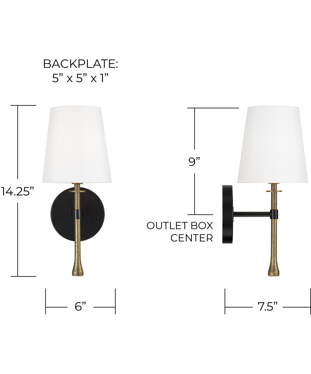 Hollis 1-Light Sconce Matte Black with Hammered Gold