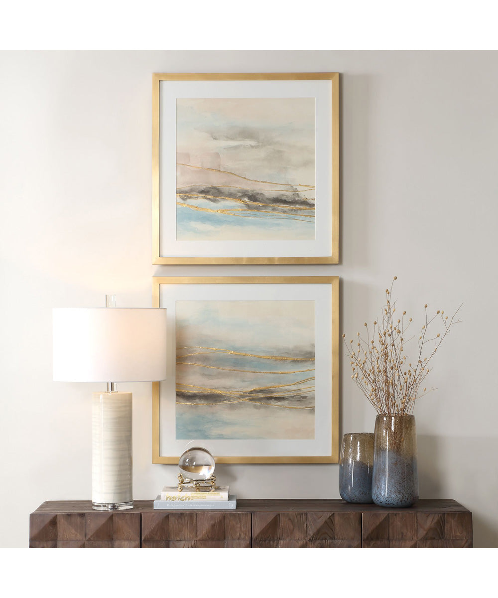 So Golden Abstract Landscape Prints Set of 2