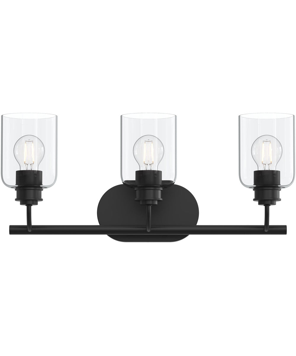 Reines 3-Light Bath Vanity with Clear Glass Shades Matte Black