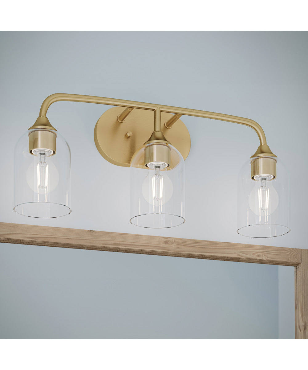 Ilia 3-Light Bath Vanity with Clear Glass Shade Brushed Gold