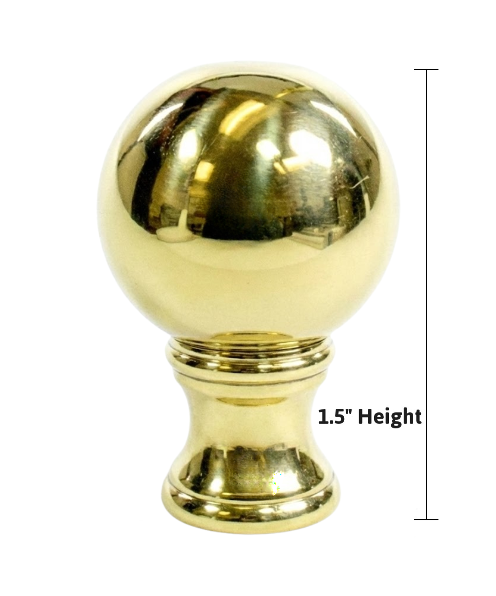 Polished Brass Sphere Lamp Finial with Polished Brass Base 1.5"h