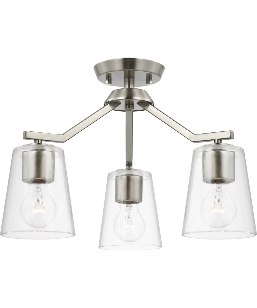 Vertex 3-Light Clear Glass Convertible Chandelier Brushed Nickel