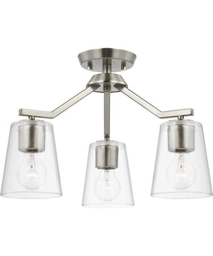 Vertex 3-Light Clear Glass Convertible Chandelier Brushed Nickel