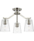 Vertex 3-Light Clear Glass Convertible Chandelier Brushed Nickel