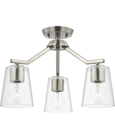 Vertex 3-Light Clear Glass Convertible Chandelier Brushed Nickel