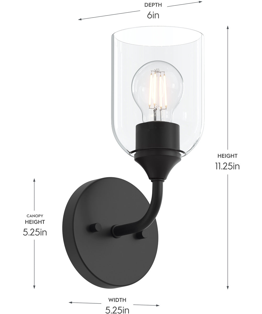 Ilia 1-Light Wall Sconce with Clear Glass Shade Matte Black