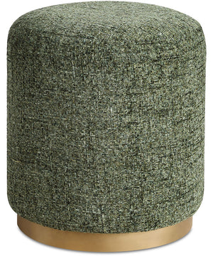 Upholstered Ottoman in Antique Brushed Brass and Textured Chenille