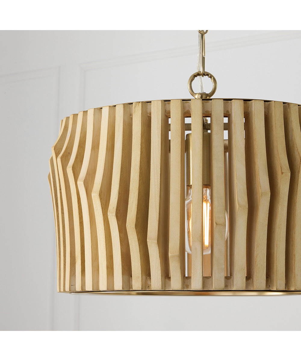 Archer 1-Light Semi-Flush Blonde Wood and Matte Brass