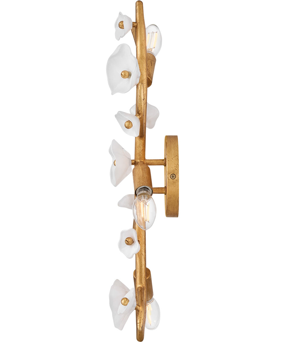 Azalea 3-Light Large Three Light Sconce in Distressed Brass
