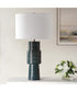 Ceramic Table Lamp in Ribbed Teal and White Linen