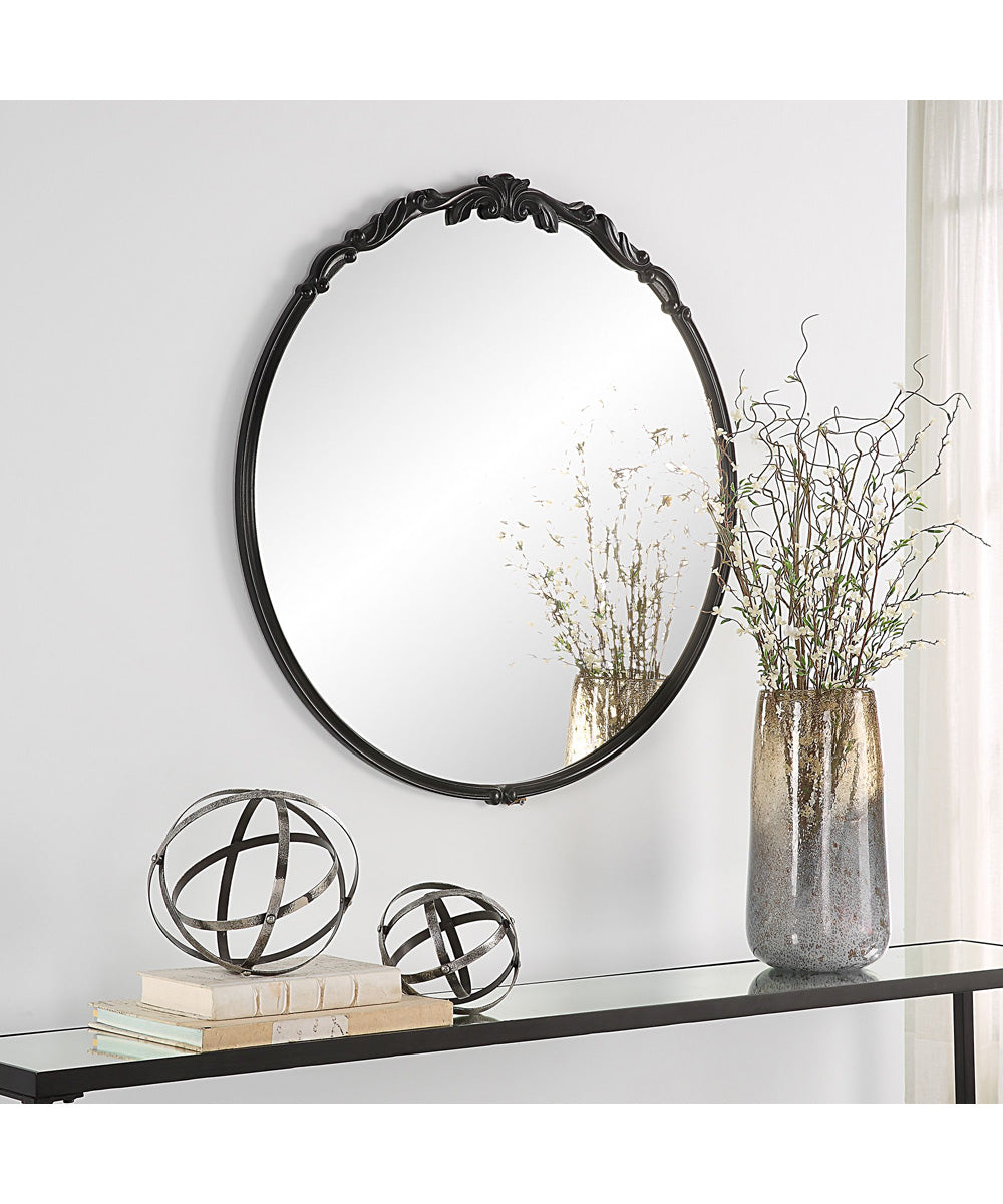 30x31" Wall Mirror Satin Black with Light Gray Glaze