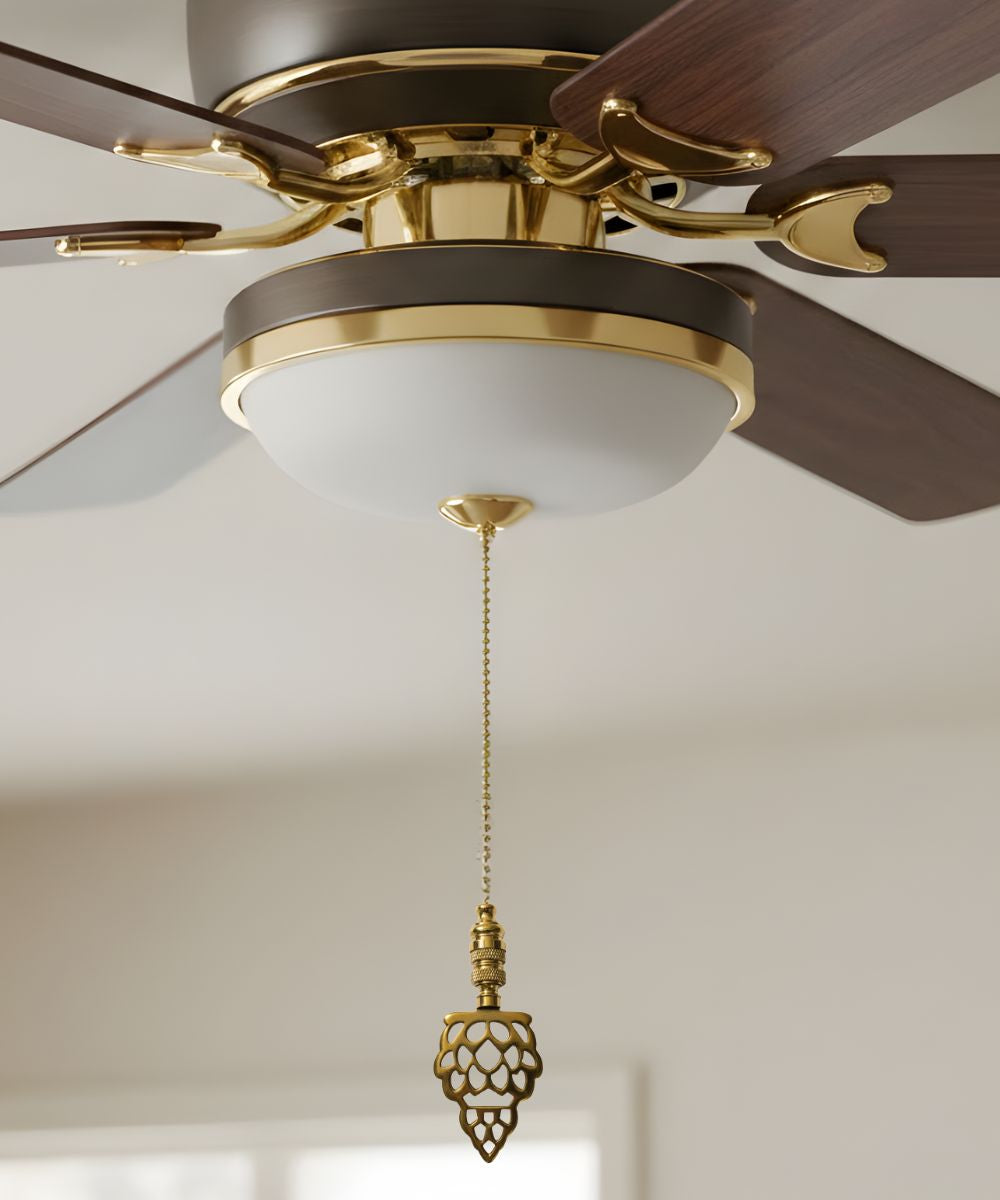 Polished Brass Pineapple Ceiling Fan Pull, 3"h with 12" Polished Brass Chain