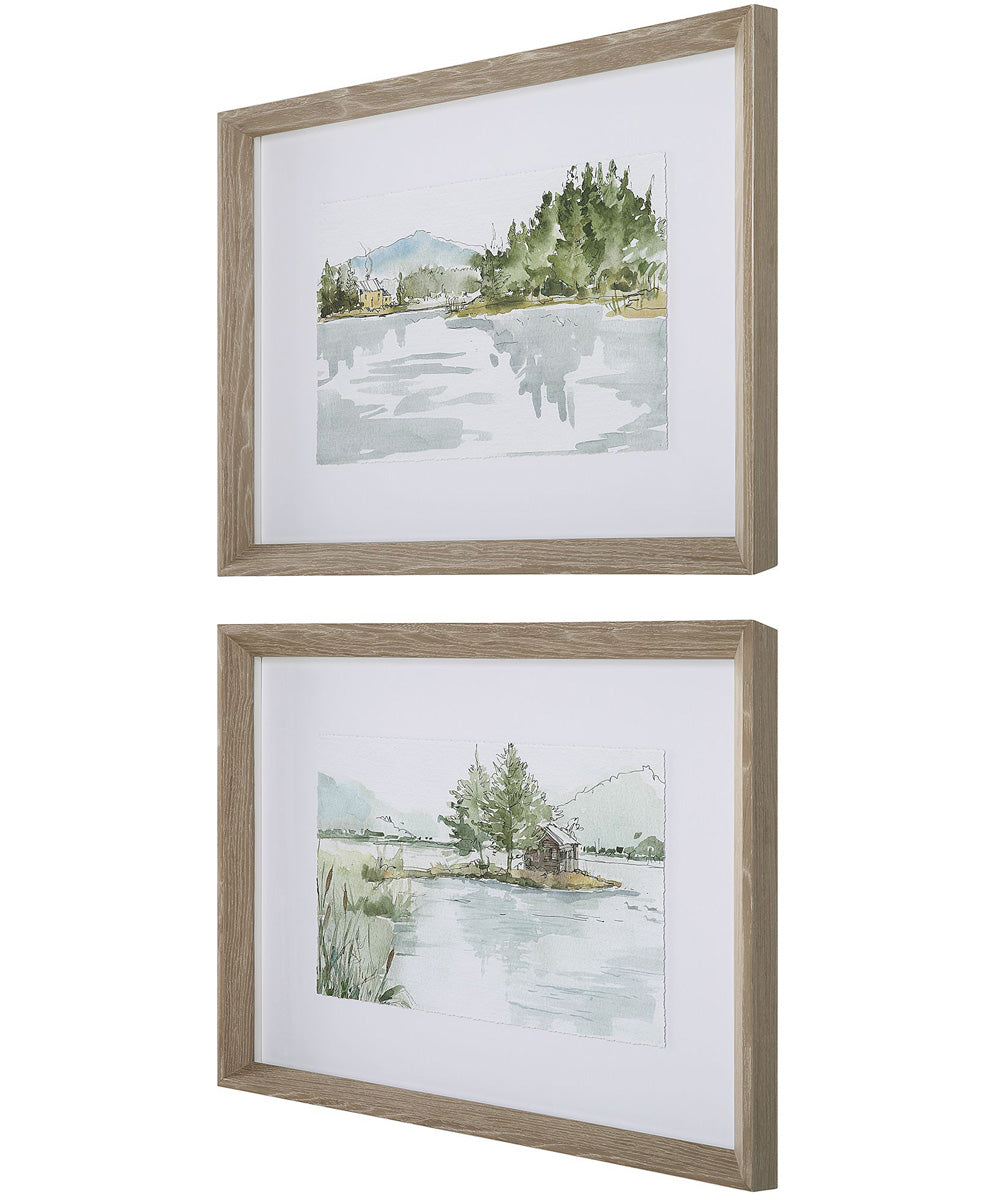 Serene Lake Framed Prints, Set of 2