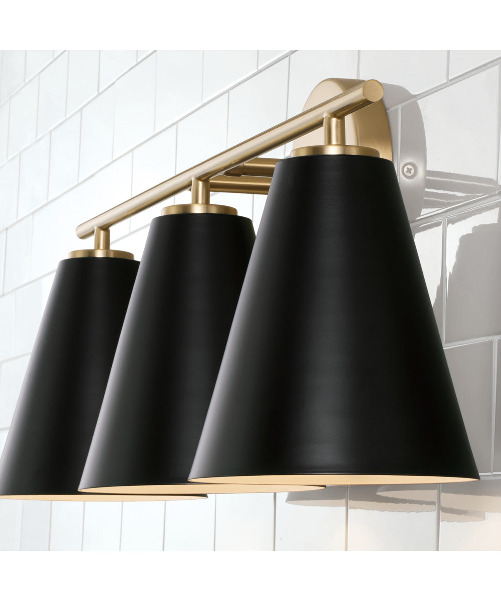 Charlie 3-Light Vanity Matte Brass and Black