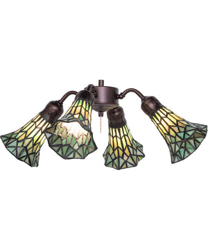 19" Wide Stained Tiffany Glass Pond Lily 4 Light Fan Light Yellow/Green