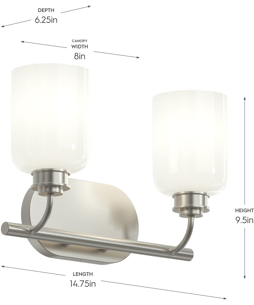 Reines 2-Light Bath Vanity with Opal Glass Shades Brushed Nickel