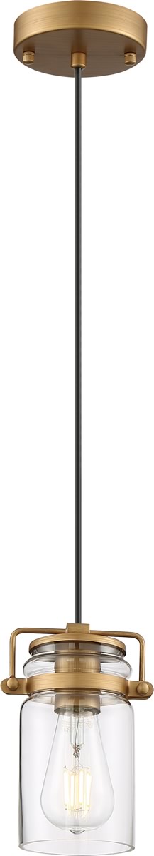 5"W Antebellum 1-Light Pendant Vintage Brass / Clear