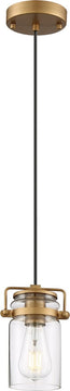 5"W Antebellum 1-Light Pendant Vintage Brass / Clear