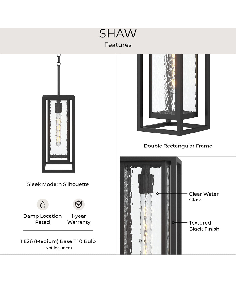 Shaw 17 Inch 1 Light Outdoor Pendant with Clear Glass Textured Black