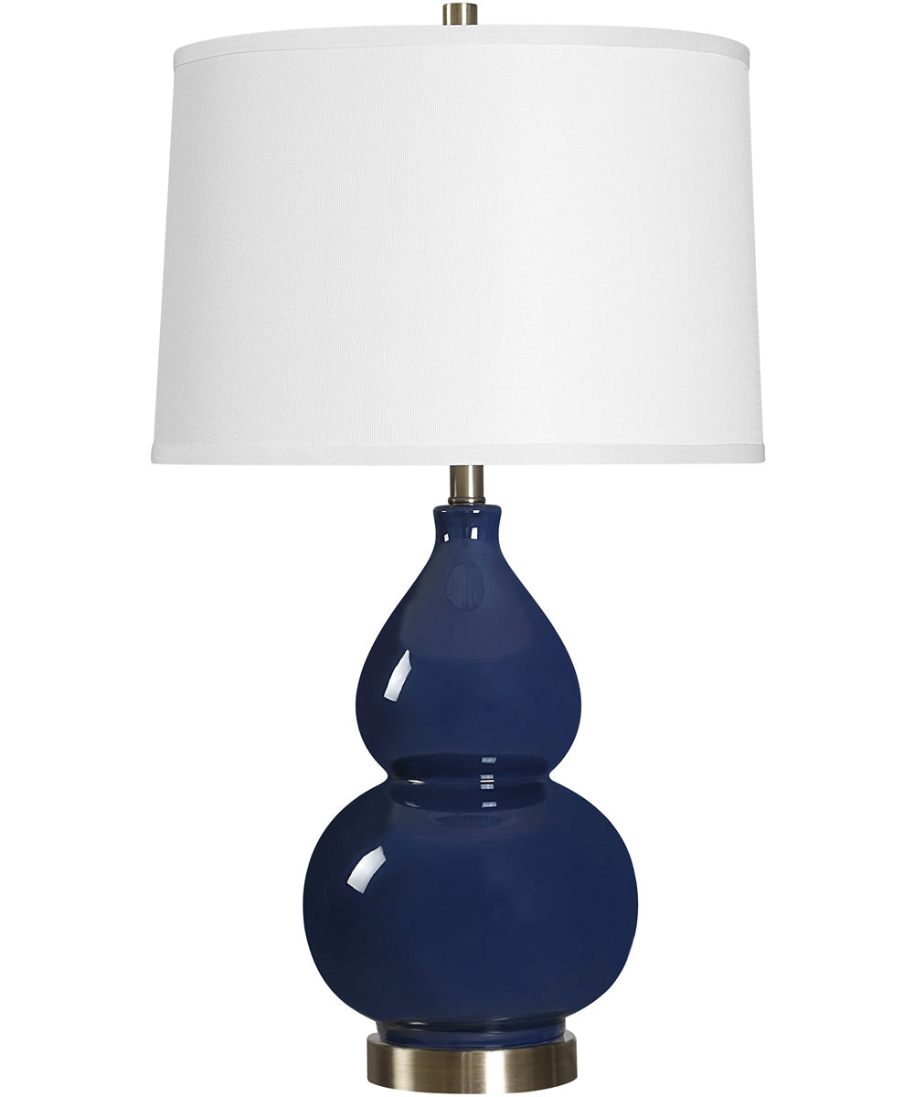 Ceramic Gourd Table Lamp in Navy Blue and White Linen