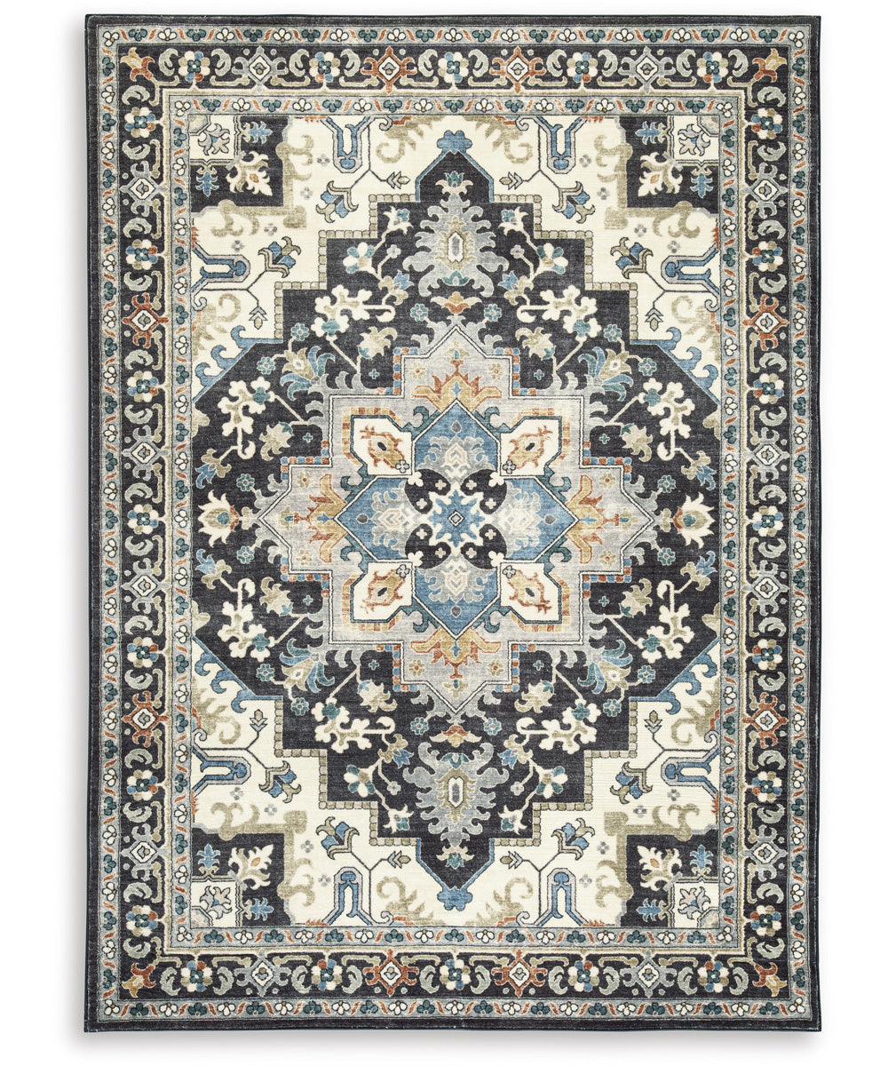Leningston Washable Medium Rug Black/Cream/Blue
