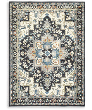 Leningston Washable Medium Rug Black/Cream/Blue