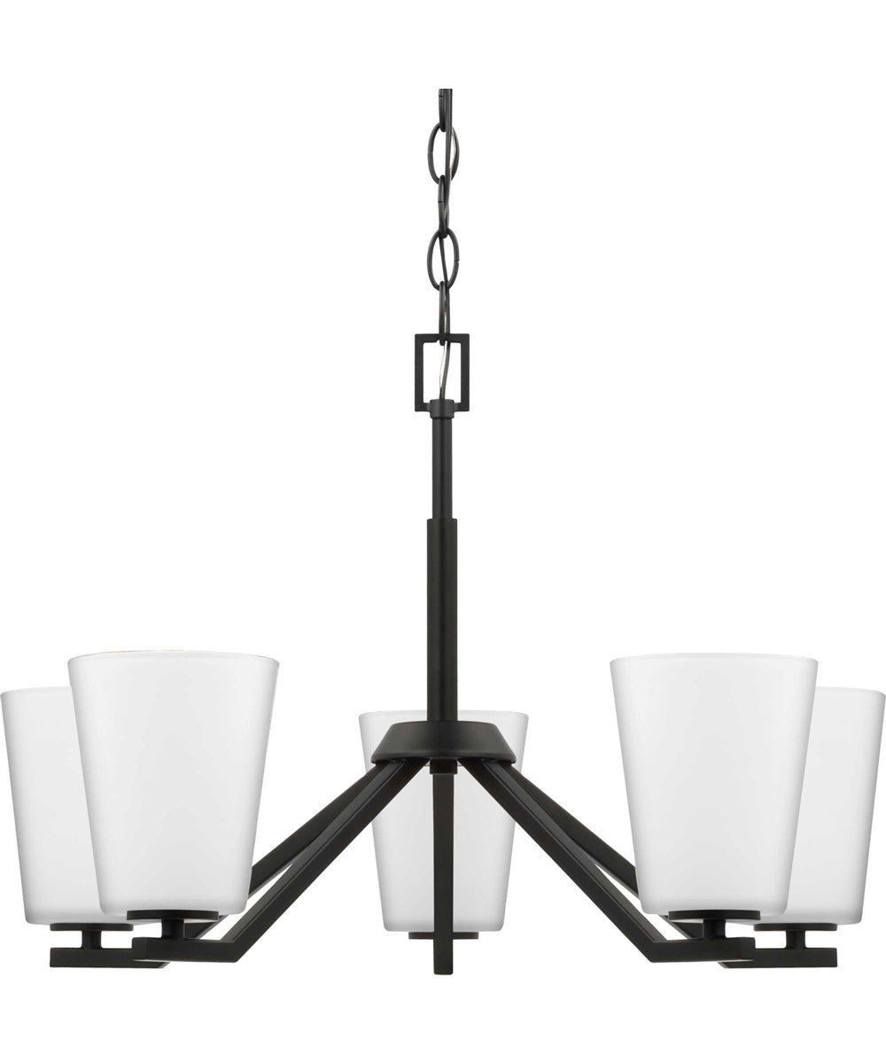 Vertex 5-Light Etched White Contemporary Chandelier Matte Black