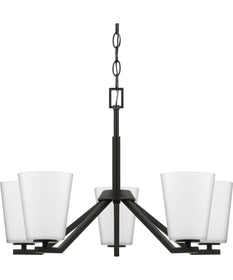 Vertex 5-Light Etched White Contemporary Chandelier Matte Black