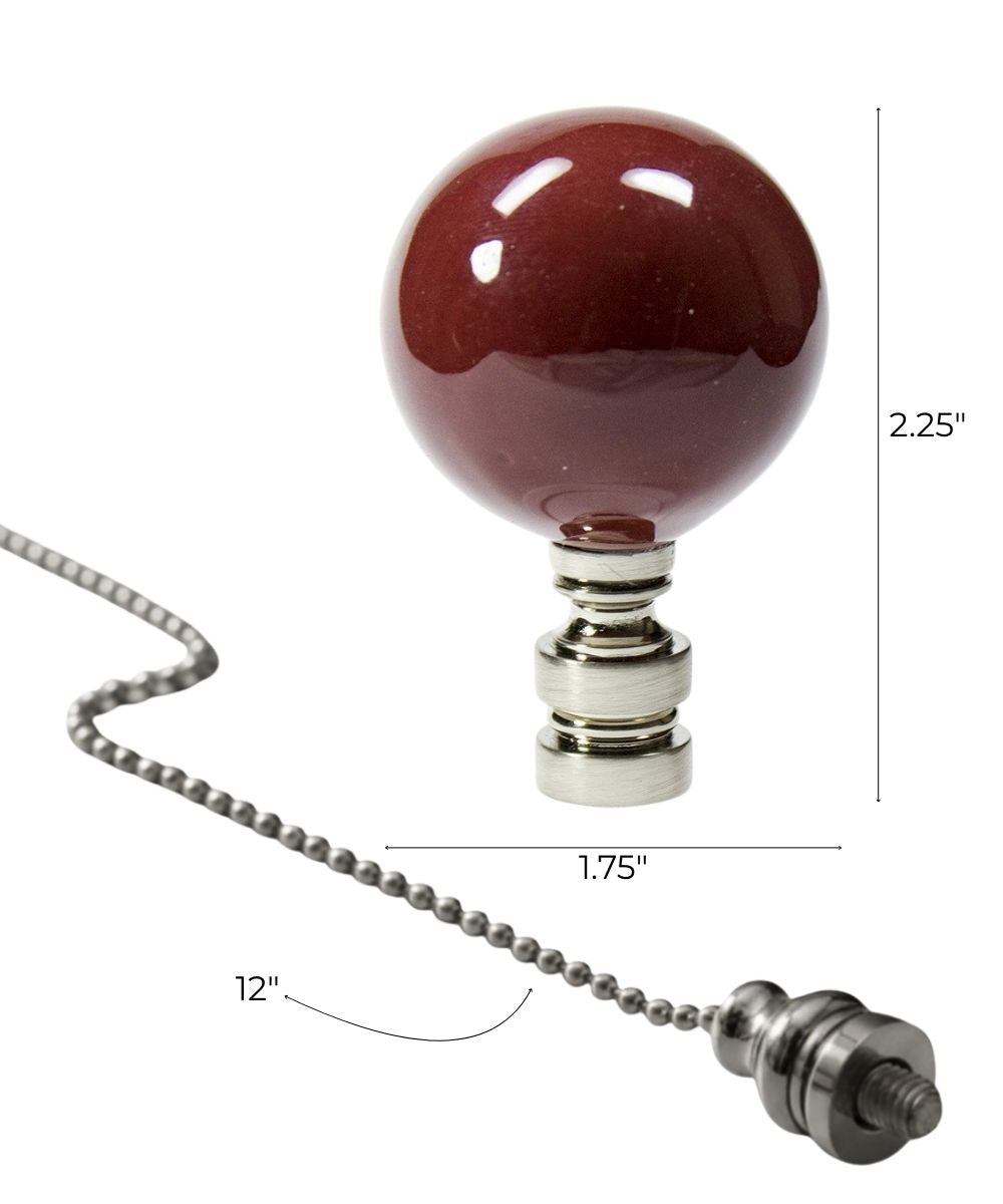 Brushed Nickel 40mm Burgundy Ceramic Ball Fan Pull 2.25"h