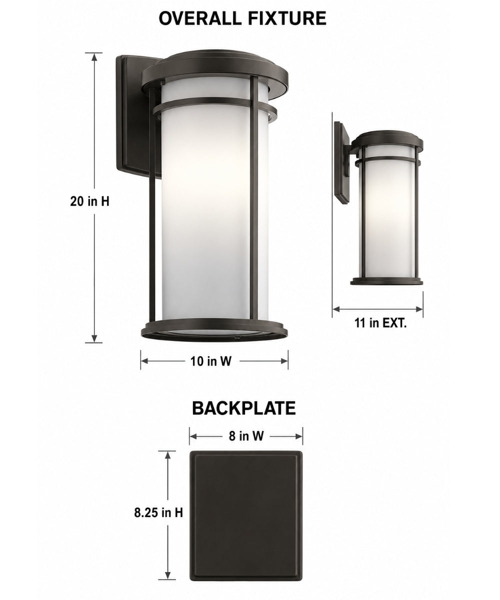 20"h Toman 1-Light Large Outdoor Wall Light Black Finish with Satin Etched Opal Glass Shade