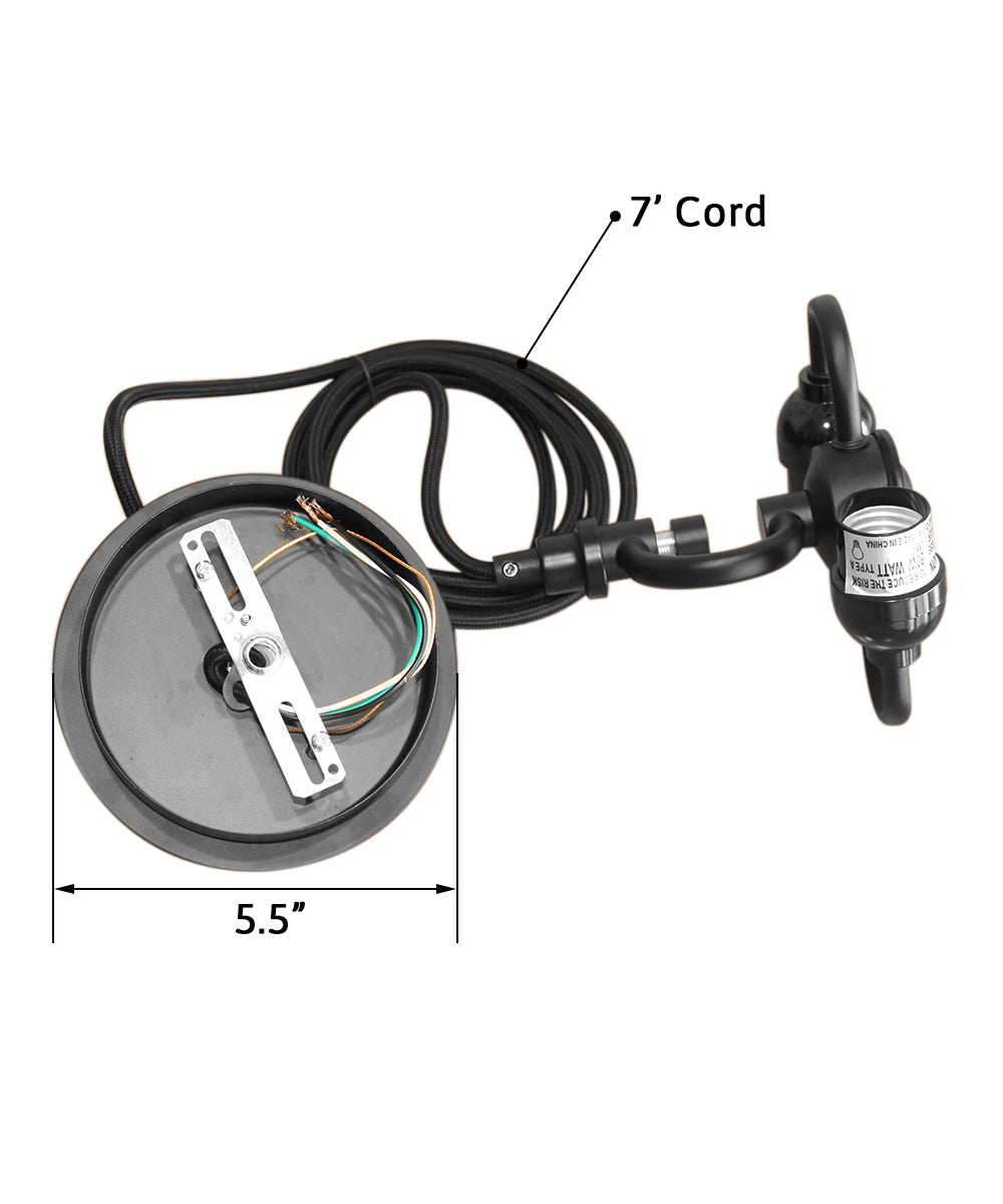 14" W 2 Light Pendant White Shade with Diffuser, Black Cord