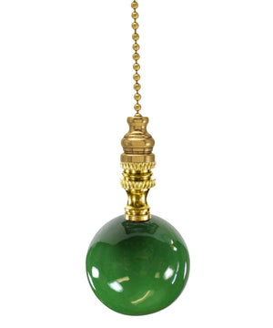 Polished Brass Hunter Green Ceramic Ball Fan Pull 2.25"h