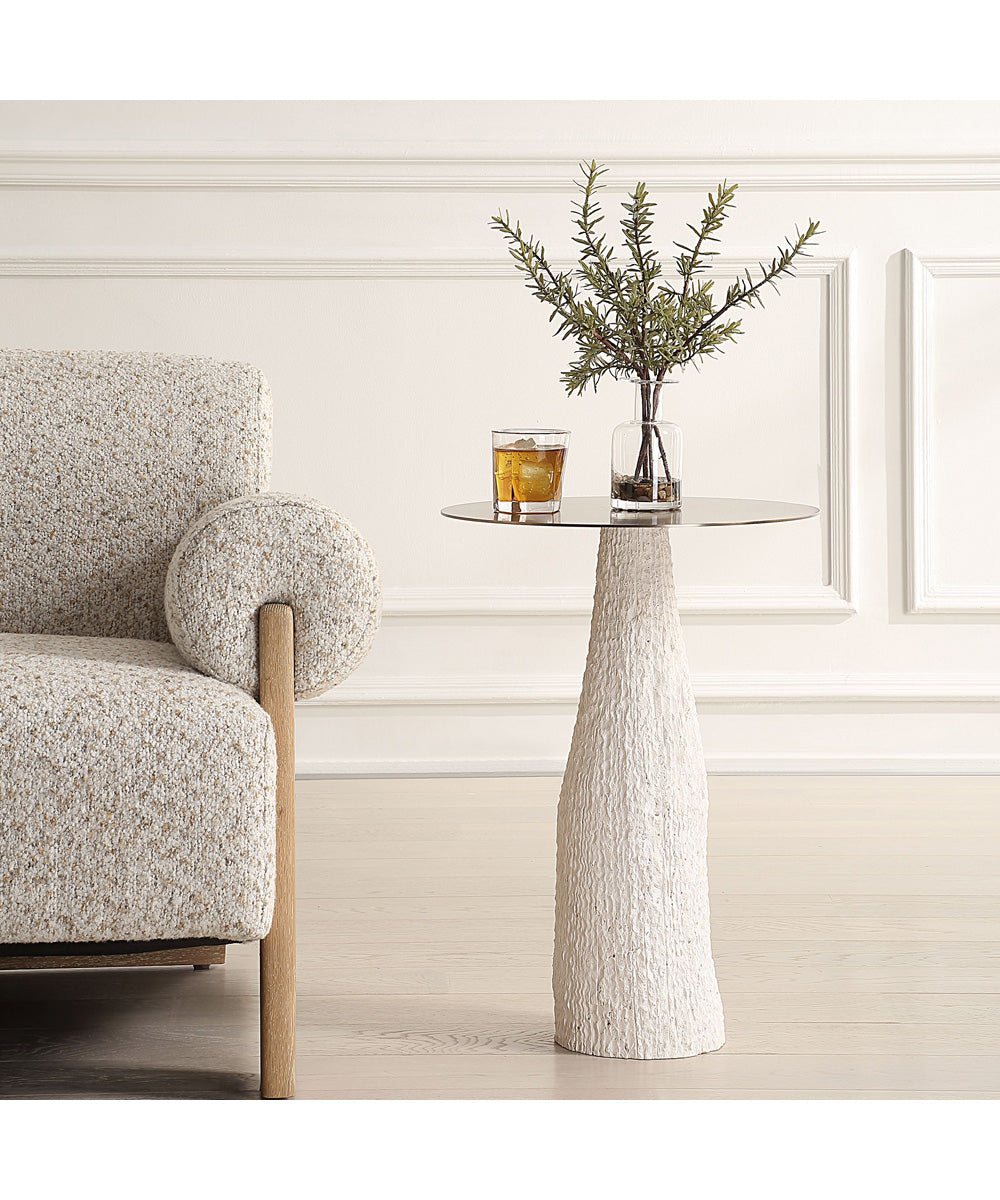 Hollen White Stone Accent Table