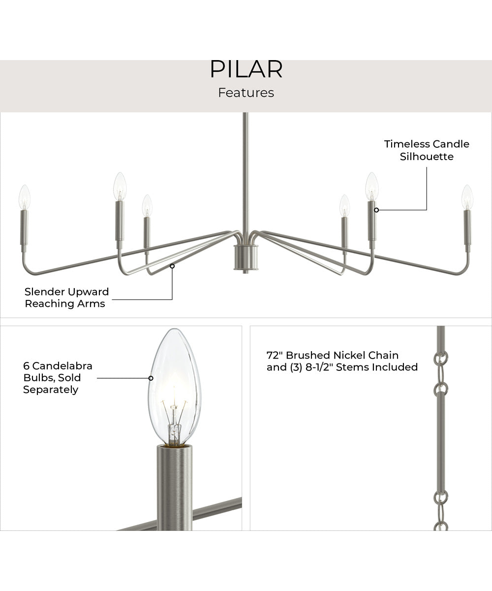 Pilar Extra Large 6-Light Chandelier Brushed Nickel