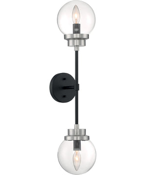 6"W Axis 2-Light Vanity & Wall Matte Black / Brushed Nickel Accents