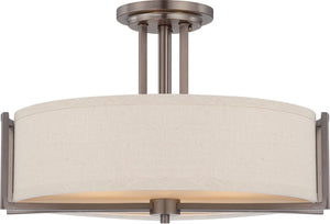 18"W Gemini 3-Light Close-to-Ceiling Hazel Bronze / Khaki