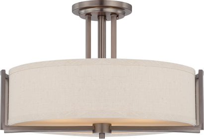 18"W Gemini 3-Light Close-to-Ceiling Hazel Bronze / Khaki