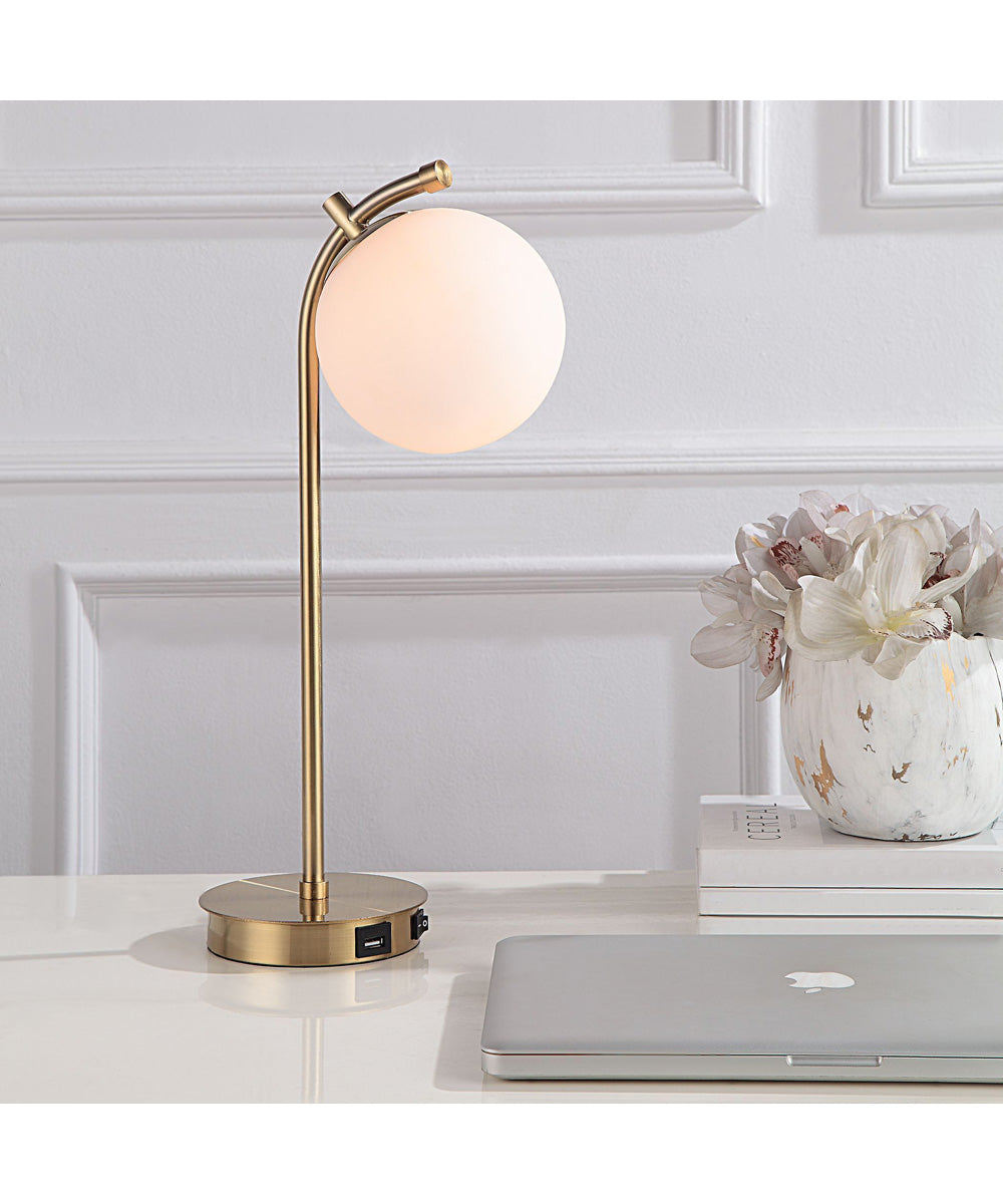 Modern Desk Lamp with White Glass Globe and USB Port