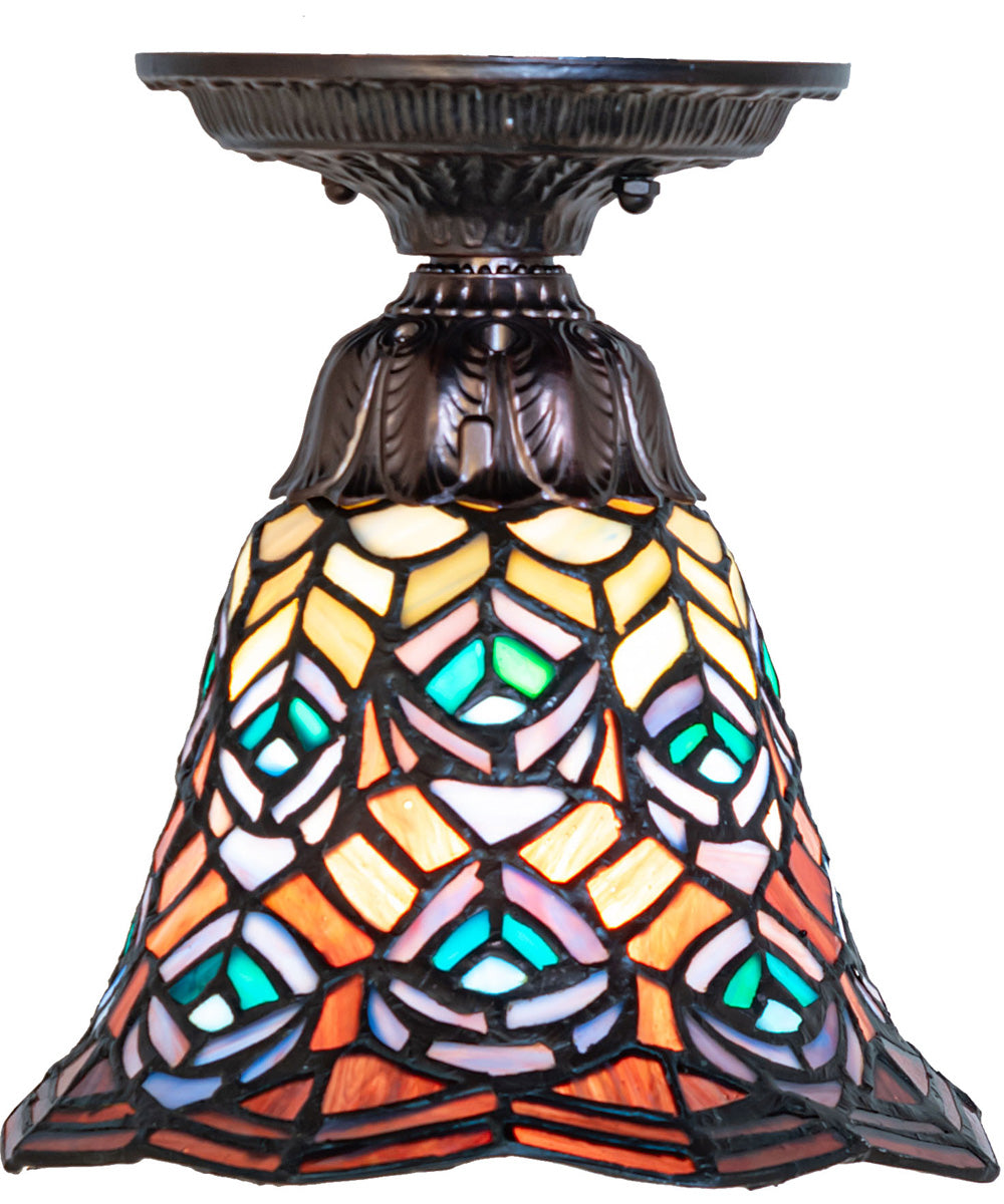 8" Wide Tiffany Peacock Feather Flushmount