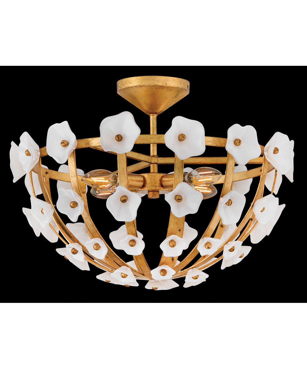 Azalea 4-Light Medium Semi-Flush Mount in Distressed Brass