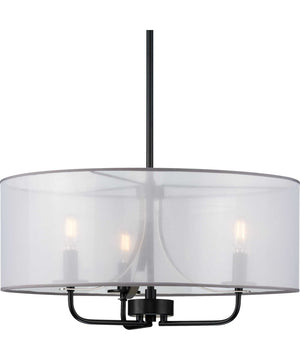 Riley 3-Light Organza Shade New Traditional Pendant Light Matte Black