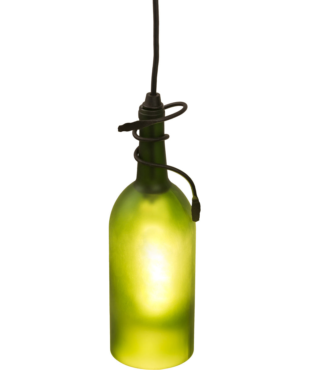 4" Wide Tuscan Vineyard Frosted Green Wine Bottle Mini Pendant