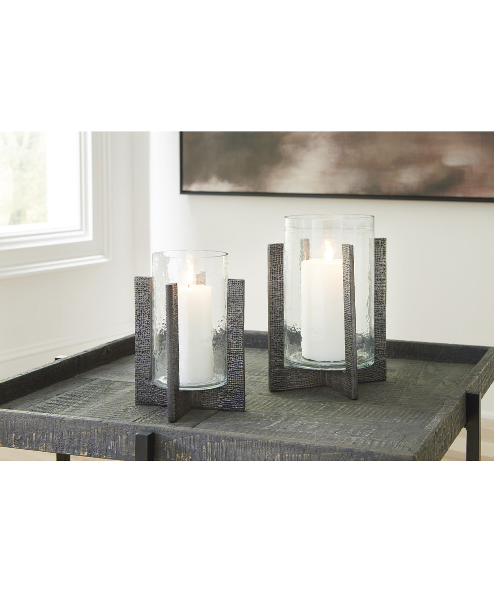 Garekton Candle Holder Set Set of 2 Clear/Pewter