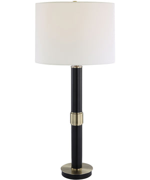 Metal Table Lamp in Black and Antique Gold with White Linen