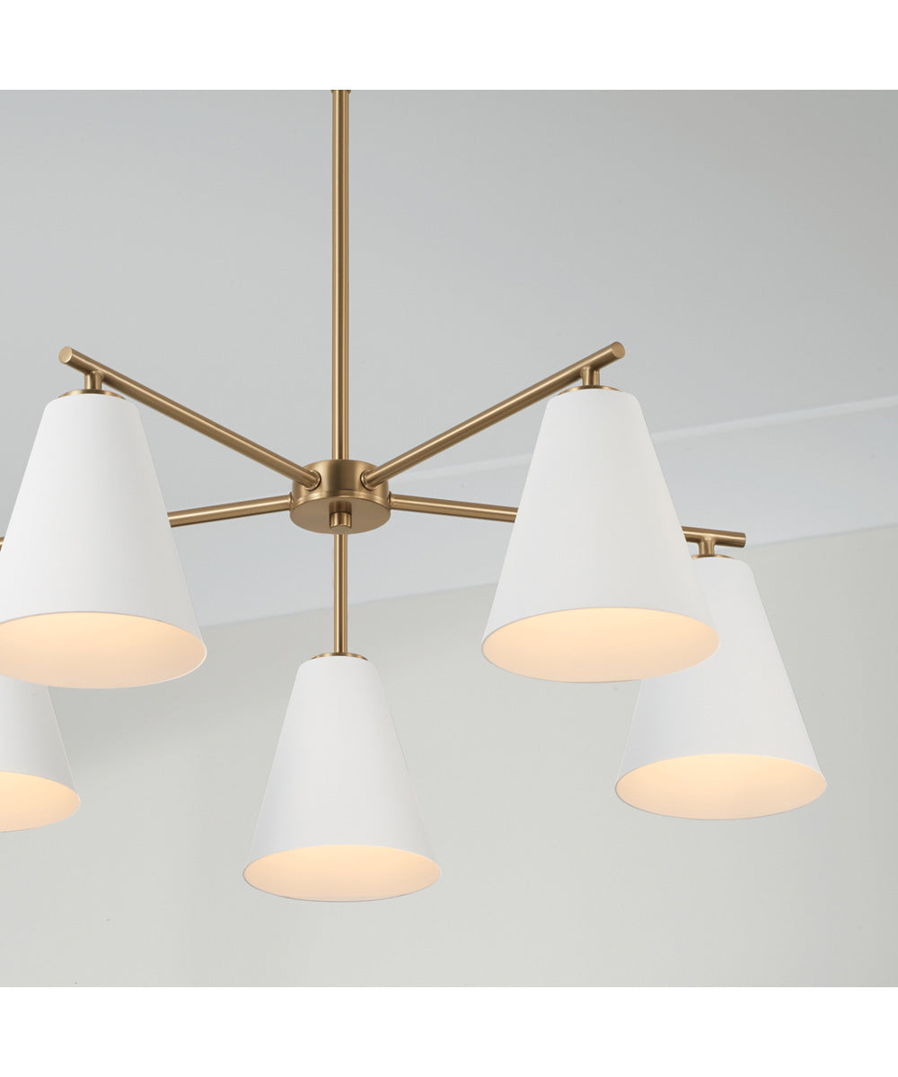 Charlie 5-Light Chandelier Matte Brass and White