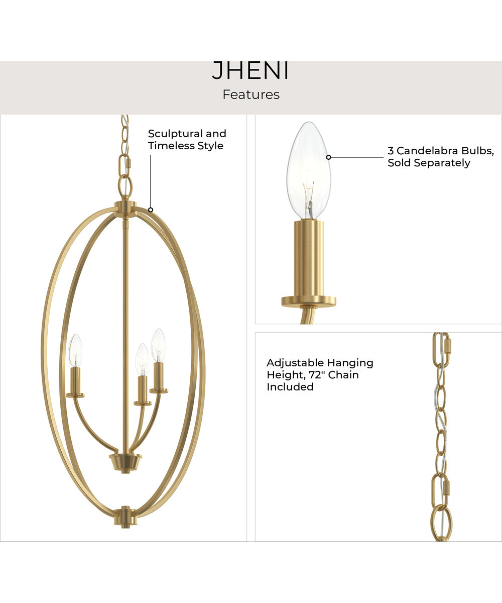 Jheni 3-Light Foyer Pendant Brushed Gold