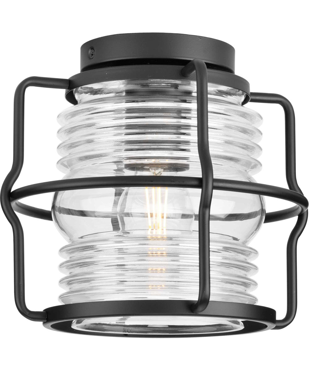 Keegan 1-Light Clear Glass Coastal Outdoor Flush Mount Light Matte Black