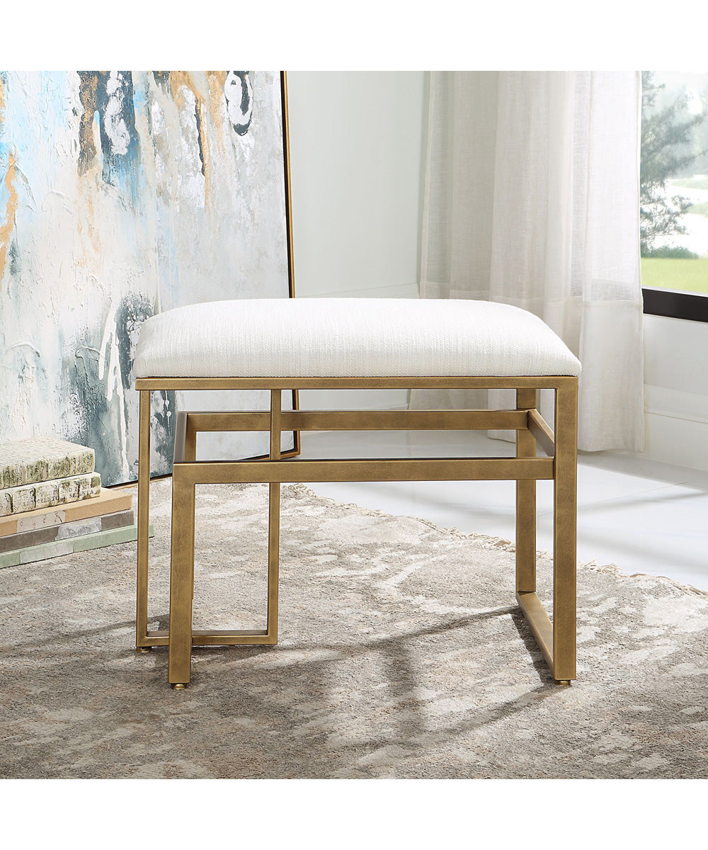 Modern Iron Bench in Antique Brushed Brass with Cushion